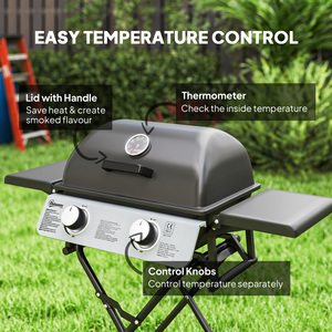 Outsunny Portable Foldable Gas BBQ Grill with Side Tables - Black by Outsunny