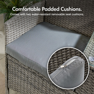 Rattan Love Seat for Garden with Glass Tabletop 2 Person - Grey by VonHaus