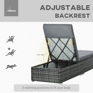 Outsunny Single PE Rattan Sun Lounger with Adjustable Back - Grey by Outsunny