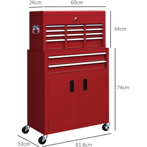 HOMCOM Portable Tool Chest with Wheels Drawers for Garage - Red by HOMCOM