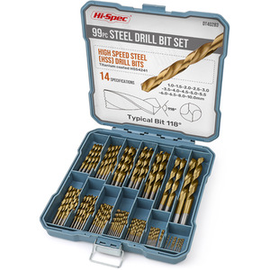 HSS Steel Drill Bit Set - Gold / 99 Piece by Hi-Spec