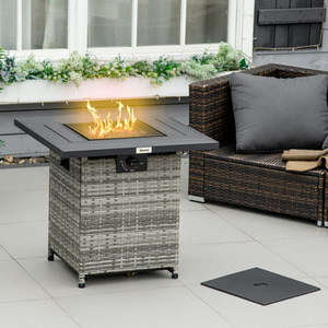 Outsunny 40,000 BTU Rattan Gas Fire Pit Table - Grey by Outsunny