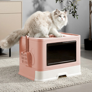 Enclosed Foldable Cat Litter Box with Scoop - Smoky Pink by Livingandhome