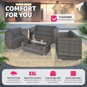 Rattan Garden Set Munich 4 Seats 1 Table - Grey by tectake