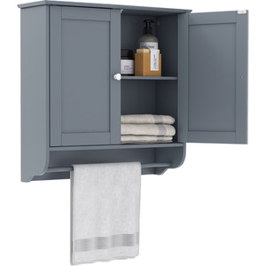 Bathroom Cabinet with Towel Bar - Grey by Costway