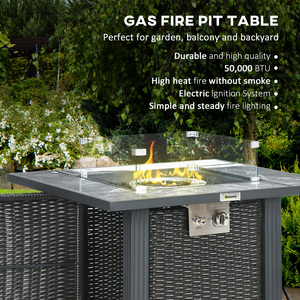 Outsunny 50,000 BTU Marble Desktop Rattan Gas Fire Pit Table - Black by Outsunny