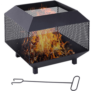 Outsunny Garden Square Firepit Heater Stove - Black by Outsunny
