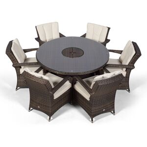 Arizona Round Rattan Patio Dining Set with Ice Bucket Drinks Cooler - Brown / 6 by Giardino