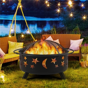 Yaheetech Iron Round Fire Pit with Mesh Cover - Black by Yaheetech