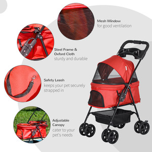 PawHut Dog Stroller Pet Travel Pushchair Foldable - Red by PawHut