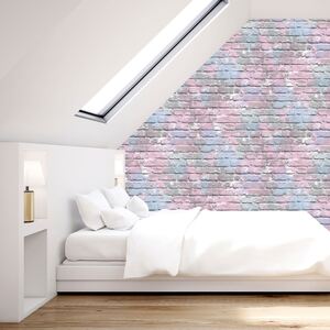 3D Brick Effect Wallpaper Paint Slates Stones Rustic Wallpaper - Lilac, Pink, Blue by YoL