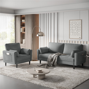 2 Seater Upholstered Sofa Couch with 2 Pillows - Dark Grey by Yaheetech