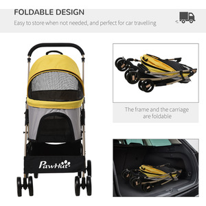 PawHut Detachable Pet Stroller, 3 In 1 Dog Cat Travel Carriage - Yellow by PawHut