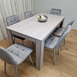 Grey Dining Table With 6 Tufted Velvet Chairs - 6 Person Dining Set - Grey by KOSY KOALA