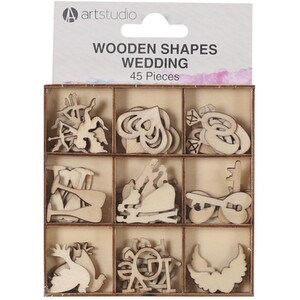 Pack of 45 Wooden Shapes Wedding by artstudio