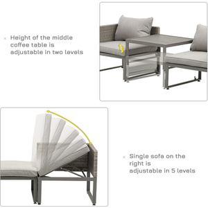 Outsunny 3 in 1 Coffee Table Lounger - Grey by Outsunny