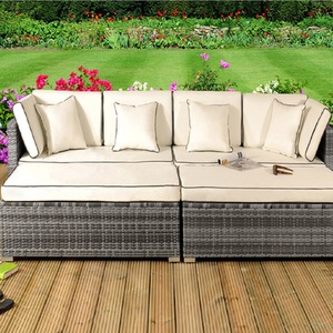 4 Piece Rattan Garden Patio Furniture Set - Grey by Comfy Living