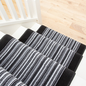 Black White Striped Cut To Measure Stair Carpet Runner 60cm Wide by The Rug House