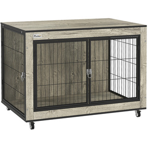 PawHut Dog Crate Furniture on Wheels with Double Doors - Grey by PawHut