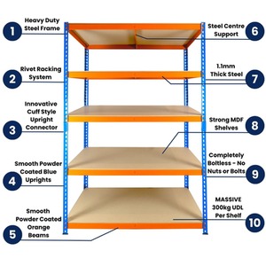 Extra Heavy Duty Racking Shelving 5 Levels - Blue & Orange / 120cm / 60cm by Trade Price Deals