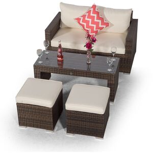 Giardino Sydney Rattan 2 Seater Sofa Set with Coffee Table and 2 Stools - Brown by Giardino