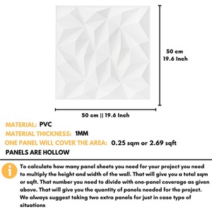 3D Wall Panels (50x50 cm) PVC Cladding Panel in 3D Diamond Design by NOVECRAFTO