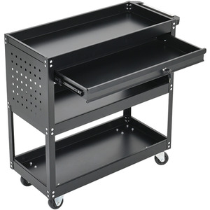 3-Tier Mobile Tool Cart with Lockable Storage Drawer - Black by Kidkid