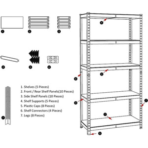 5 Tier Heavy Duty Adjustable Steel Garage Shelving Unit - 875kg Weight Capacity - Galvanised / 30cm by Vida Designs
