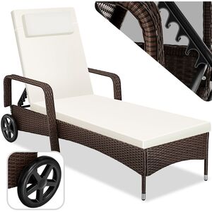 Rattan Garden Sun Lounger with 6 Position Backrest - Mixed Brown by tectake