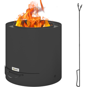 Outdoor Fire Pit with Ash Tray, Wood Burning Firepit with Fire Poker - Black by Outsunny