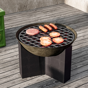 Round Cast Iron Grill Grate - Black by Livingandhome