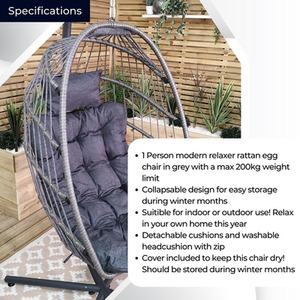 Steel Frame Hanging Egg Chair with Stand, Cover and Cushions - Grey by Samuel Alexander