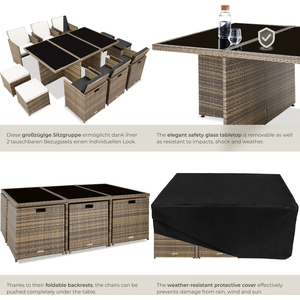 New York Rattan Garden Furniture Set with Protective Cover - Nature by tectake