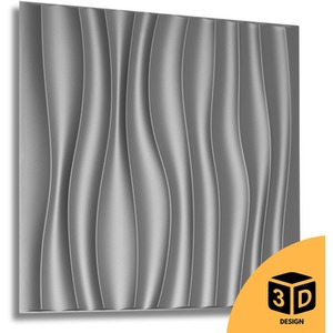 3D Wall Panels (50cm x 50cm) PVC Cladding Panel in Silver Waves Design by NOVECRAFTO