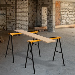 HOMCOM Set Of 2 Folding Saw Horses with Anti Slip Platform - Orange and Black by HOMCOM