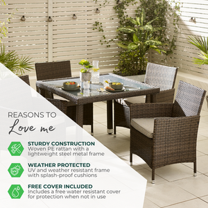 Rattan Outdoor Dining Set - Barbados 4 Seat Outdoor Dining Table and Chairs Set - Grey by FurnitureboxUK