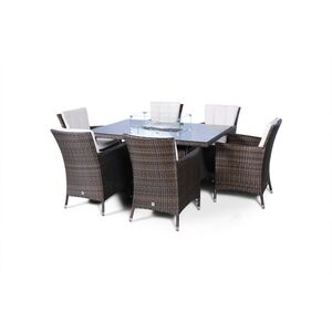 Savannah Fire Pit Square Rattan Patio Dining Set - Brown / 6 by Giardino