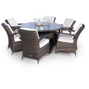 Arizona Fire Pit Round Rattan Patio Dining Set - Brown / 6 by Giardino
