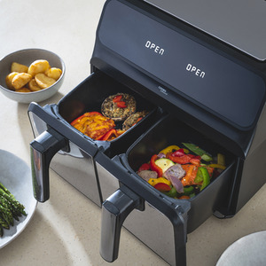 Dual Air Fryer 8L XL Capacity and Digital Display - Silver by Cooks Professional