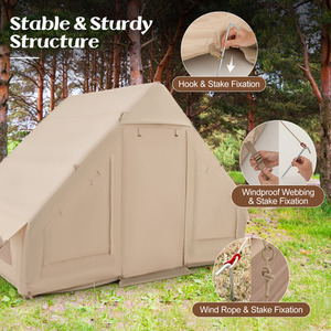 4-6 People Inflatable Camping Tent for Family Camping - Brown by Costway