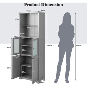 Tall Bathroom Storage Cabinet Floor Cabinet - Grey by Costway