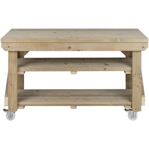 Wooden Workbench With Double Shelf And Wheels by Arbor Garden Solutions