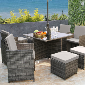 Deluxe 8 Seater Rattan Cube Garden Furniture Patio Set w. Parasol Hole - Grey by RayGar
