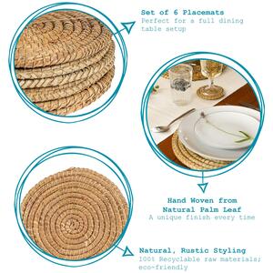 30cm Round Woven Palm Leaf Placemats Pack of 6 - Brown by Argon Tableware