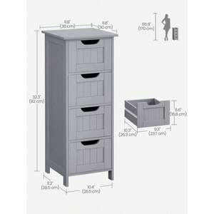 VASAGLE Bathroom Floor Storage Cabinet with 4 Drawers - Grey by VASAGLE