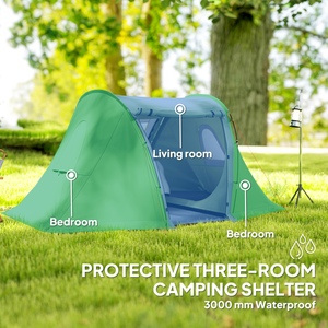 Outsunny Camping Tent with Living Area and 2 Bedrooms - Green by Outsunny