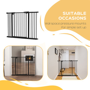 Dog Gate Pressure Fit Pet Safety Barrier - Black / Metal Plastic / 74 - 100 cm by PawHut