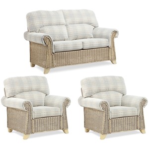 Clifton Cane Conservatory 2 Seater Suite in Athena Check - Neutral by Desser