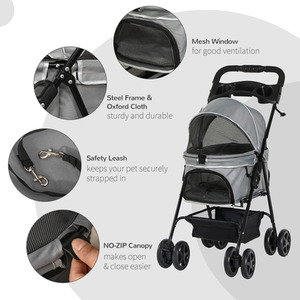 PawHut Dog Stroller Pet Travel Pushchair Foldable - Grey by PawHut