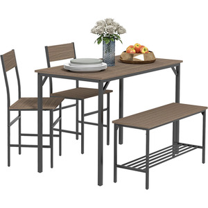 HOMCOM 4 Piece Dining Table and Chairs Set with 2 Chairs Bench by HOMCOM